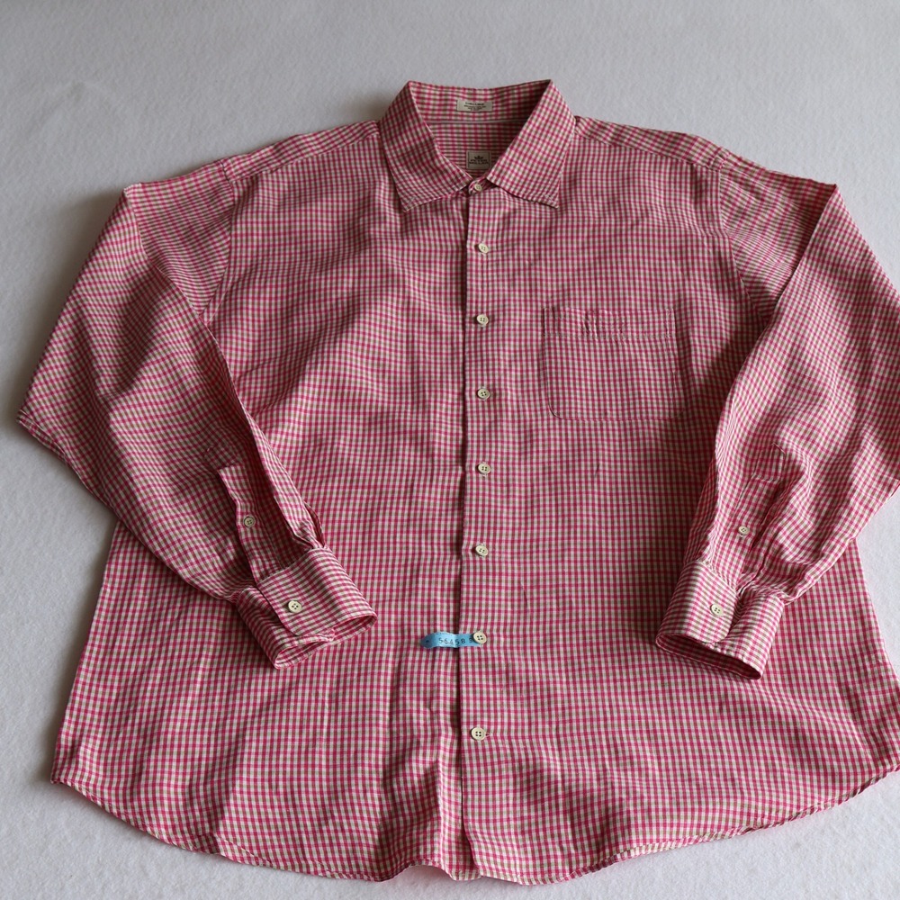 Peter Millar Button Down Shirt Mens XL Pink Check Linen Silk Long Sleeve